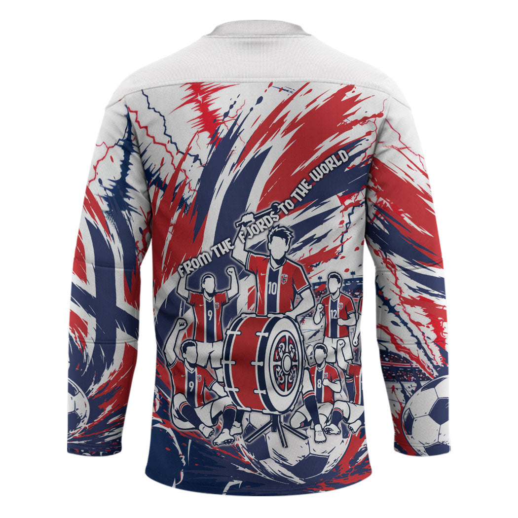Norway Football From The Fjords To The World Hockey Jersey Viking Shield Paint Splatter Soccer Team