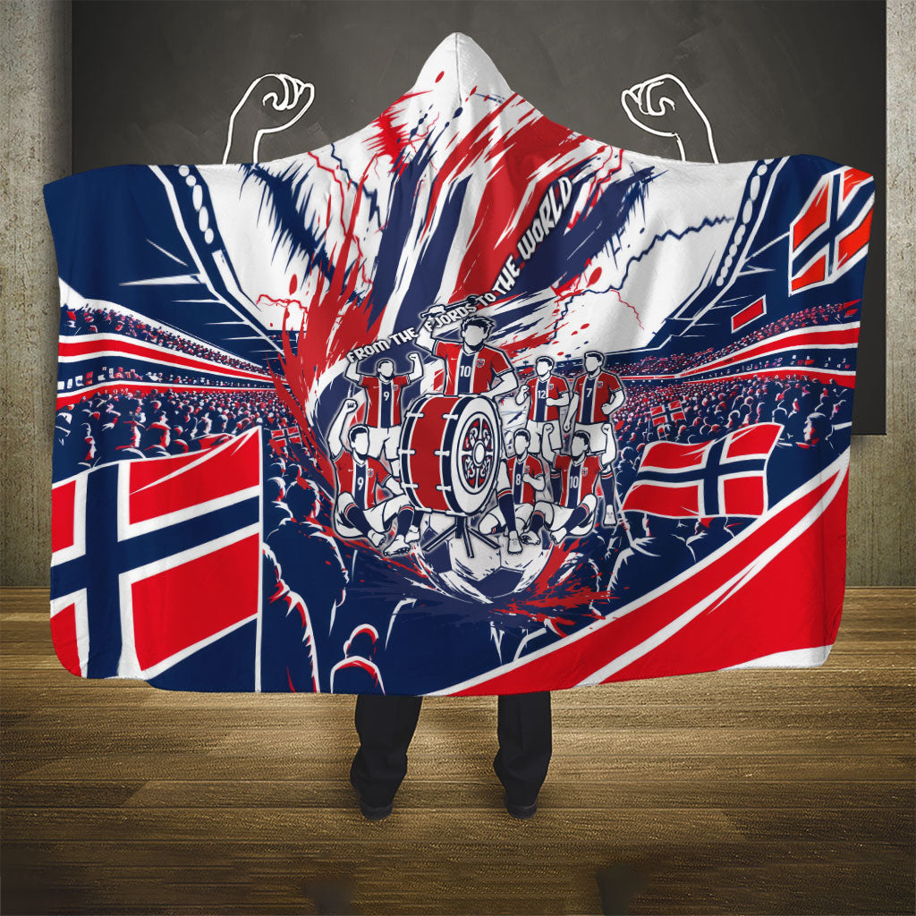 Norway Football From The Fjords To The World Hooded Blanket Viking Shield Paint Splatter Soccer Team