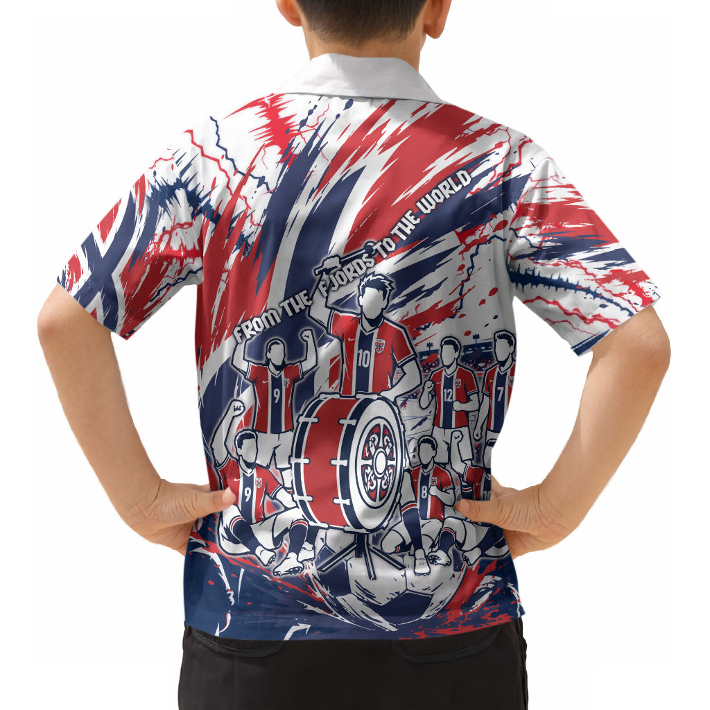 Norway Football From The Fjords To The World Kid Hawaiian Shirt Viking Shield Paint Splatter Soccer Team