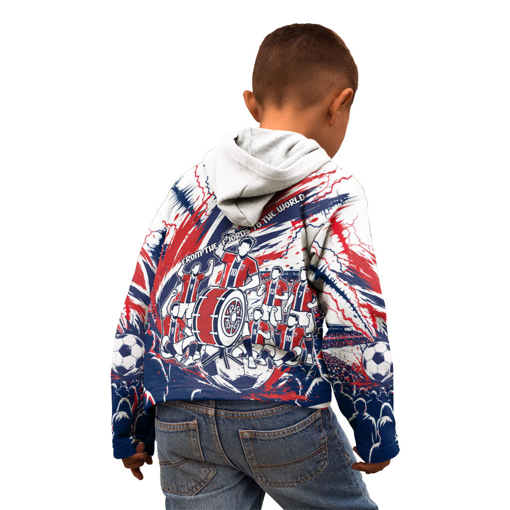 Norway Football From The Fjords To The World Kid Hoodie Viking Shield Paint Splatter Soccer Team