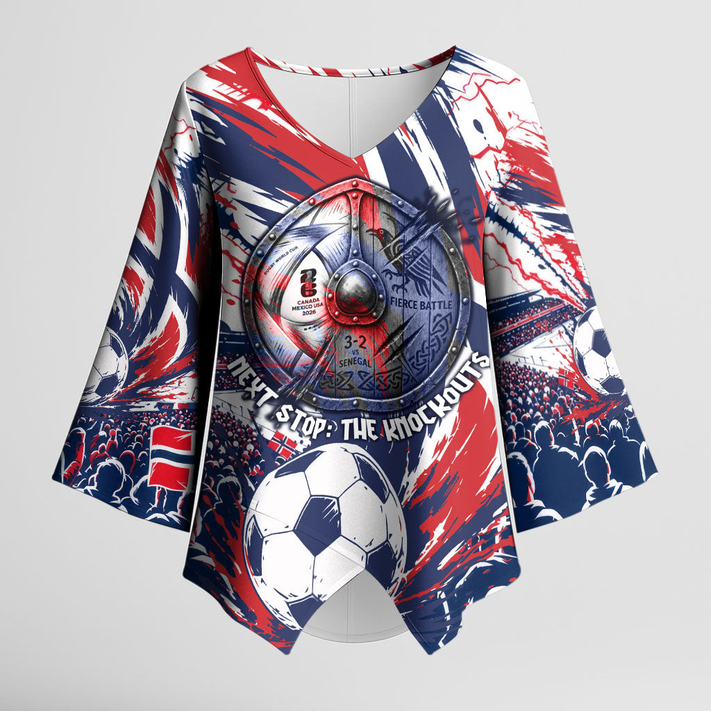 Norway Football From The Fjords To The World Kimono Sleeve Blouse Viking Shield Paint Splatter Soccer Team