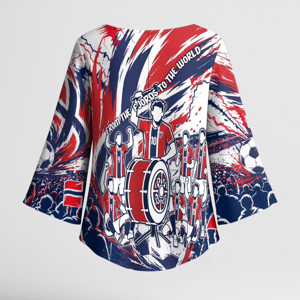 Norway Football From The Fjords To The World Kimono Sleeve Blouse Viking Shield Paint Splatter Soccer Team