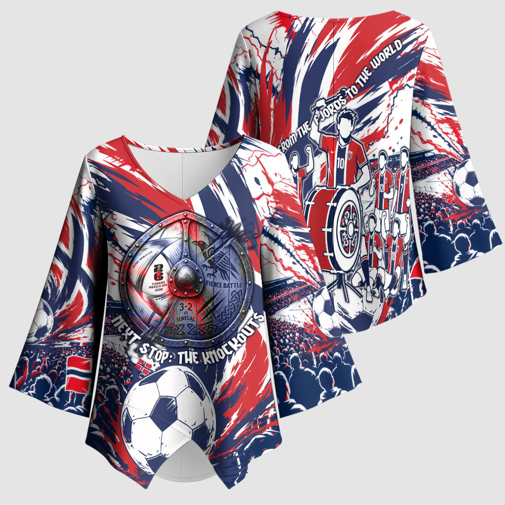 Norway Football From The Fjords To The World Kimono Sleeve Blouse Viking Shield Paint Splatter Soccer Team
