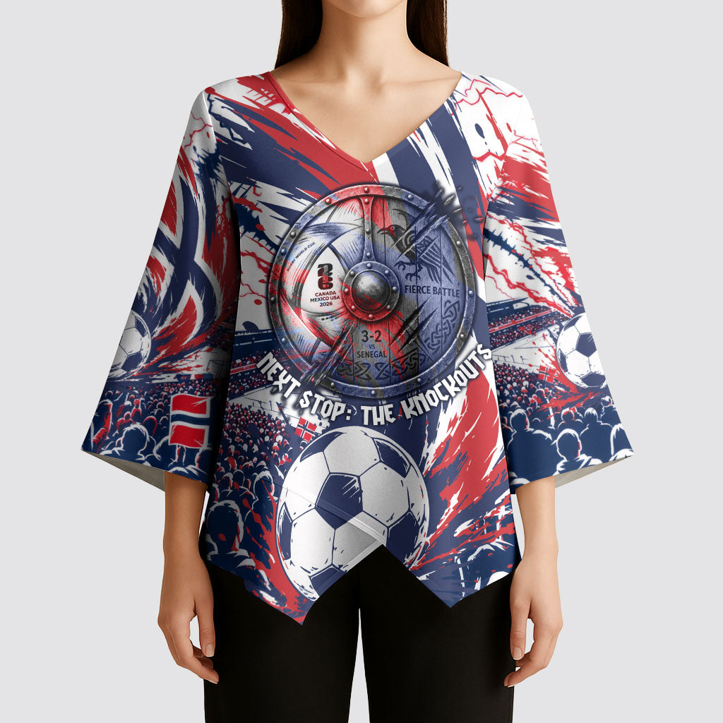 Norway Football From The Fjords To The World Kimono Sleeve Blouse Viking Shield Paint Splatter Soccer Team