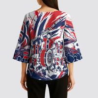 Norway Football From The Fjords To The World Kimono Sleeve Blouse Viking Shield Paint Splatter Soccer Team