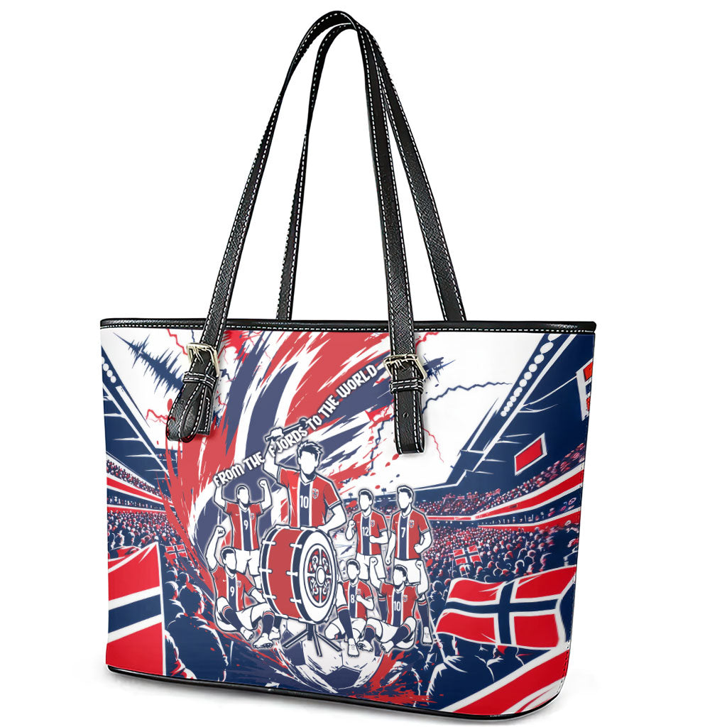 Norway Football From The Fjords To The World Leather Tote Bag Viking Shield Paint Splatter Soccer Team