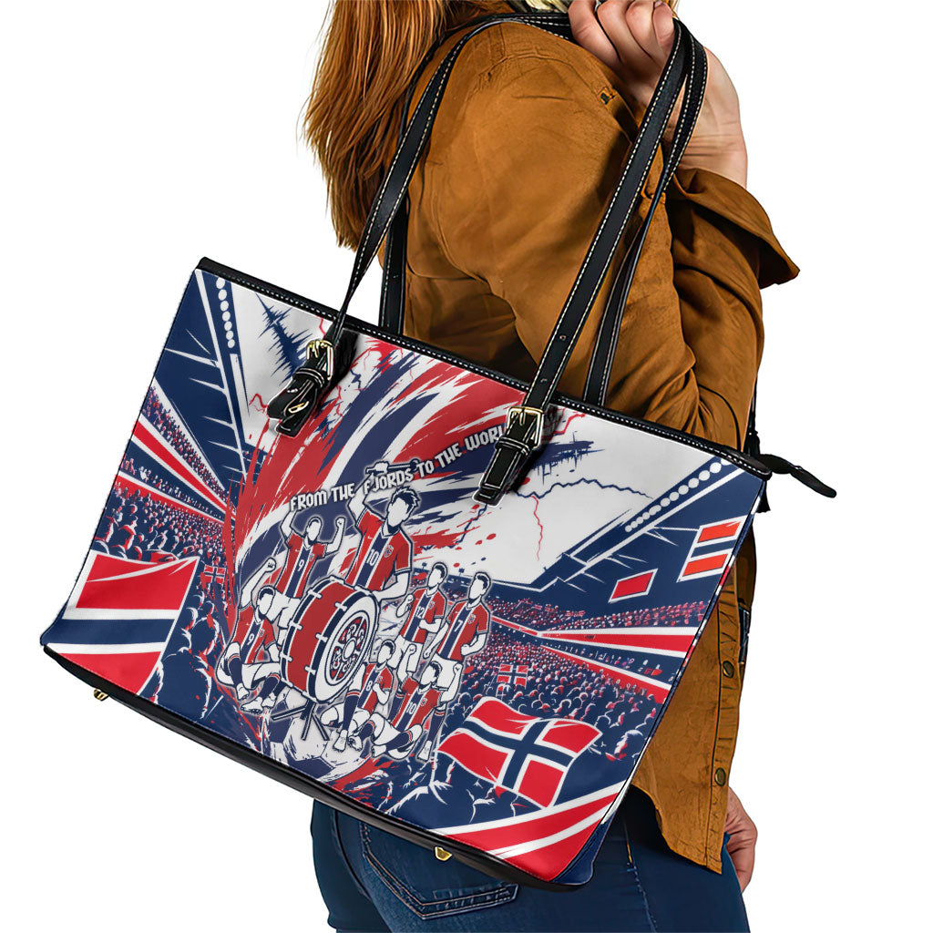 Norway Football From The Fjords To The World Leather Tote Bag Viking Shield Paint Splatter Soccer Team