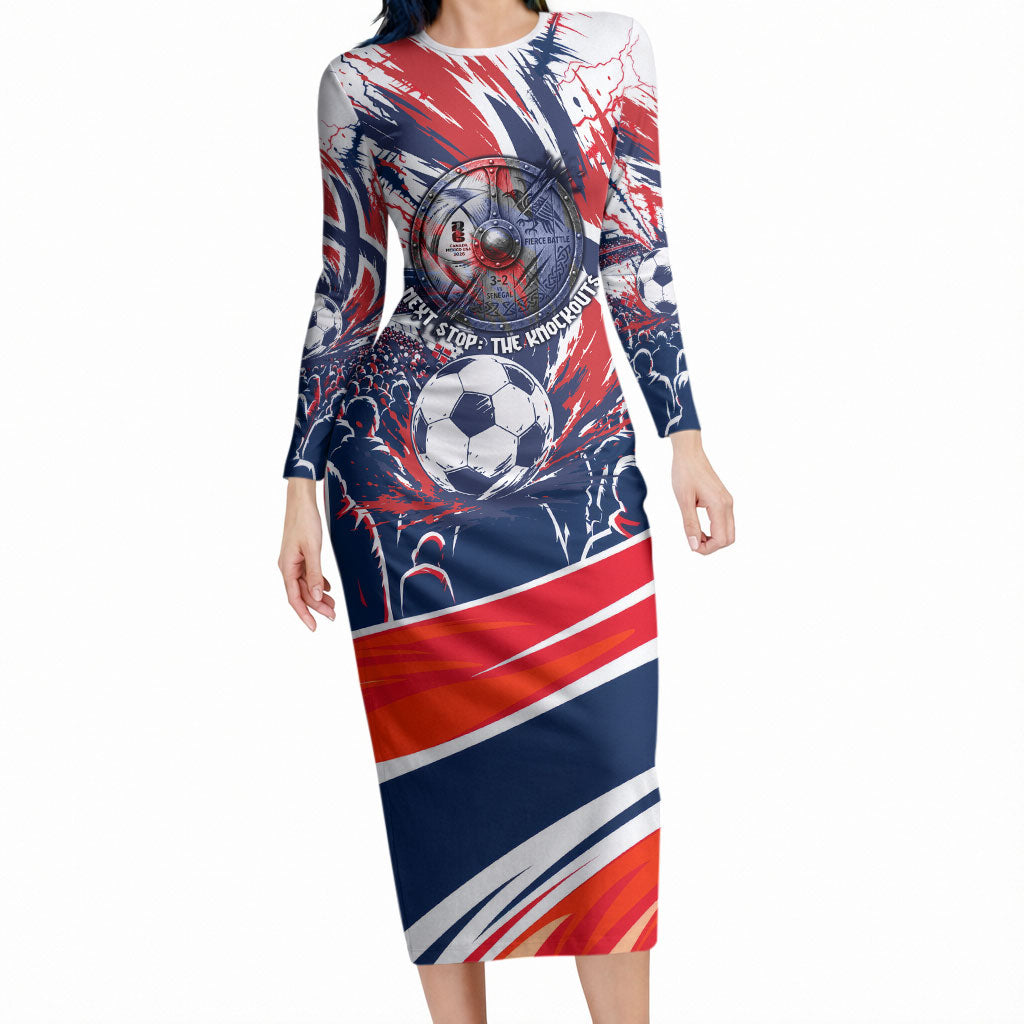 Norway Football From The Fjords To The World Long Sleeve Bodycon Dress Viking Shield Paint Splatter Soccer Team