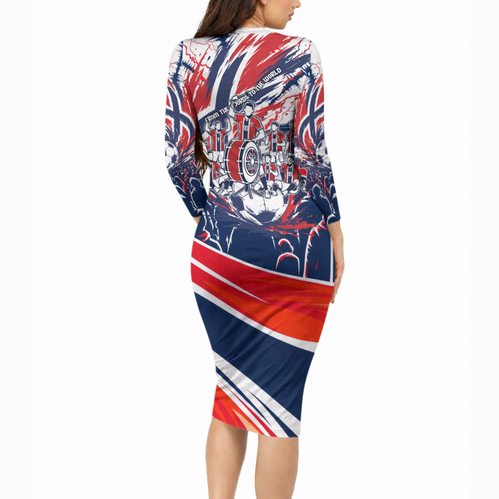 Norway Football From The Fjords To The World Long Sleeve Bodycon Dress Viking Shield Paint Splatter Soccer Team
