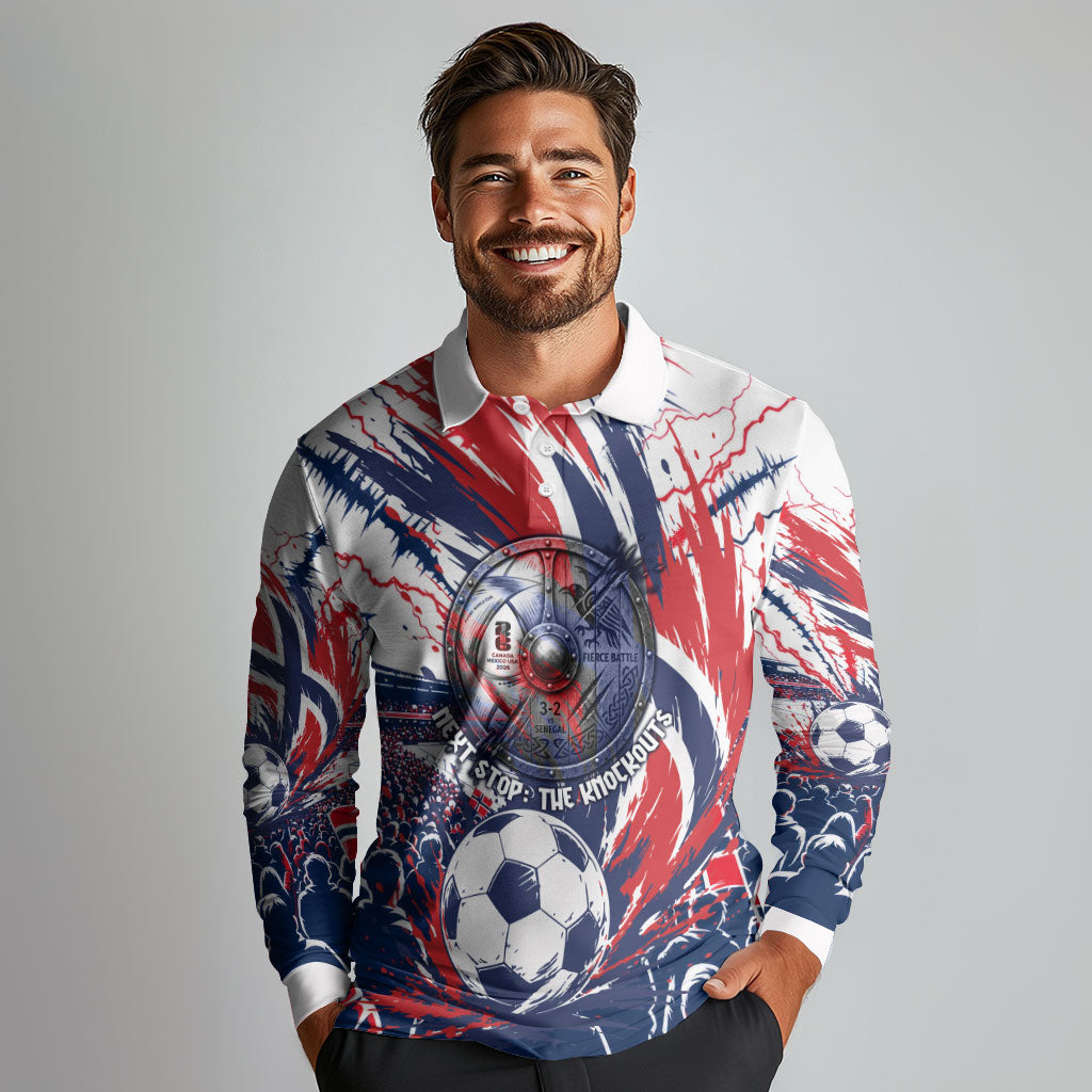 Norway Football From The Fjords To The World Long Sleeve Polo Shirt Viking Shield Paint Splatter Soccer Team