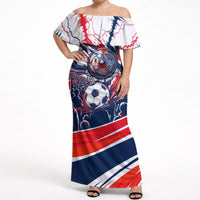Norway Football From The Fjords To The World Off Shoulder Maxi Dress Viking Shield Paint Splatter Soccer Team