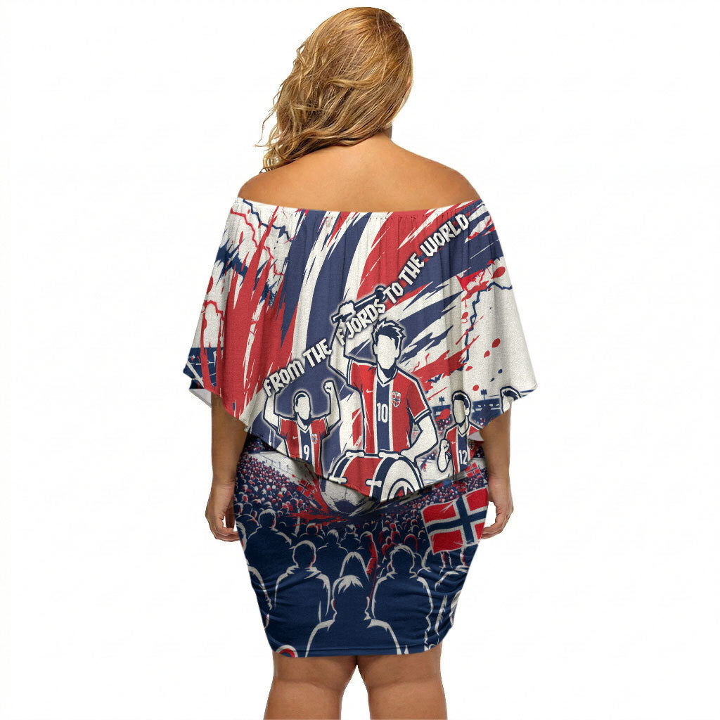 Norway Football From The Fjords To The World Off Shoulder Short Dress Viking Shield Paint Splatter Soccer Team