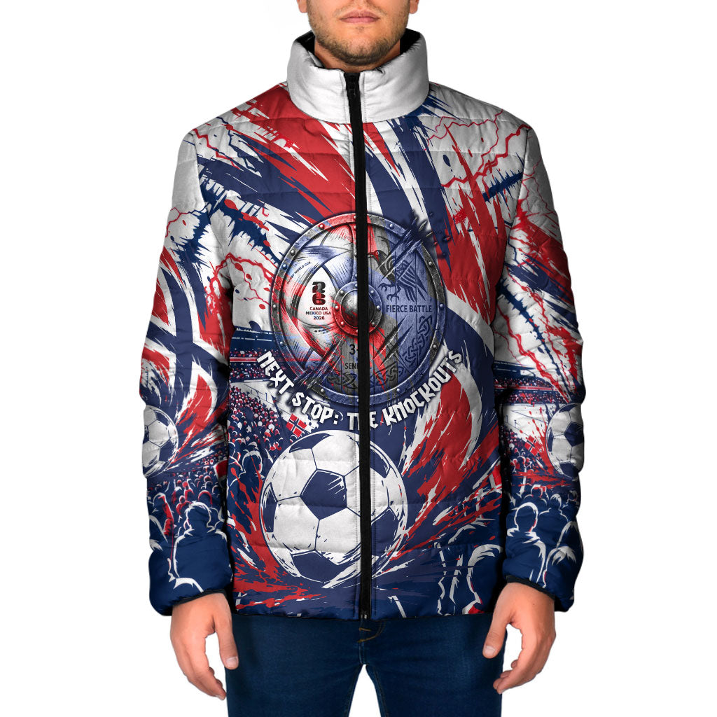 Norway Football From The Fjords To The World Padded Jacket Viking Shield Paint Splatter Soccer Team