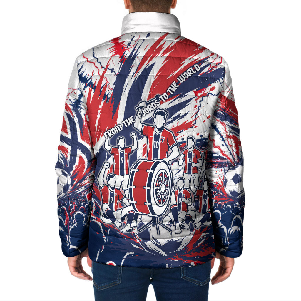 Norway Football From The Fjords To The World Padded Jacket Viking Shield Paint Splatter Soccer Team