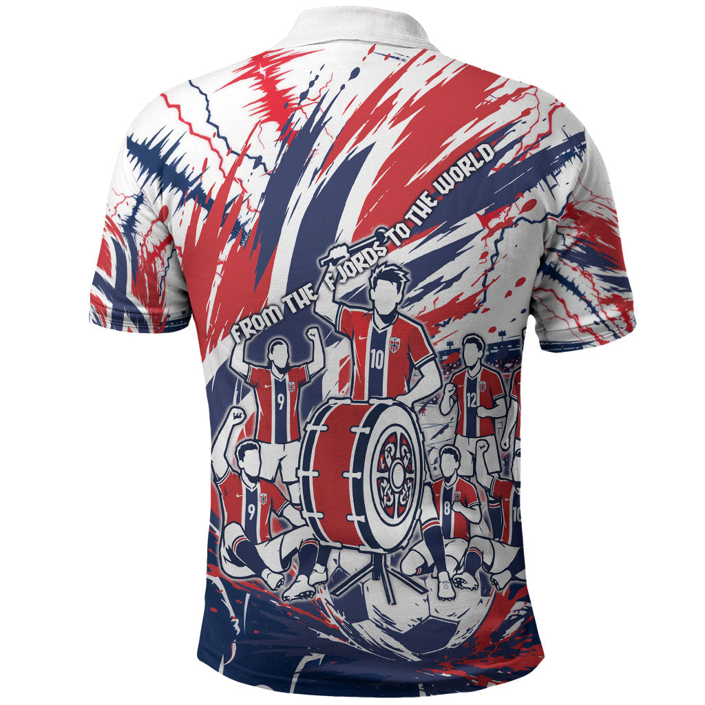 Norway Football From The Fjords To The World Polo Shirt Viking Shield Paint Splatter Soccer Team