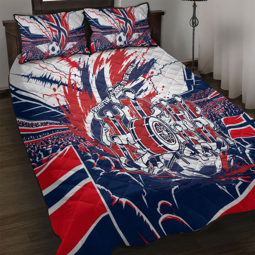 Norway Football From The Fjords To The World Quilt Bed Set Viking Shield Paint Splatter Soccer Team