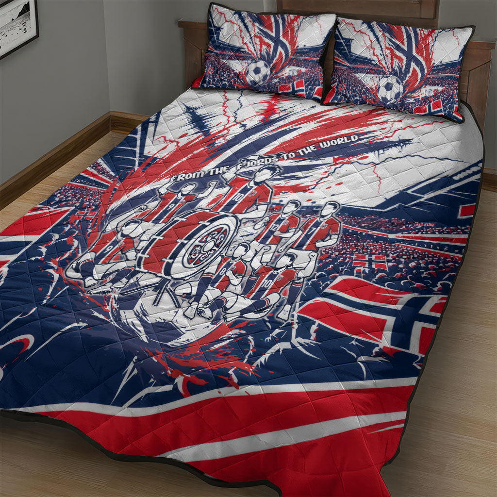 Norway Football From The Fjords To The World Quilt Bed Set Viking Shield Paint Splatter Soccer Team