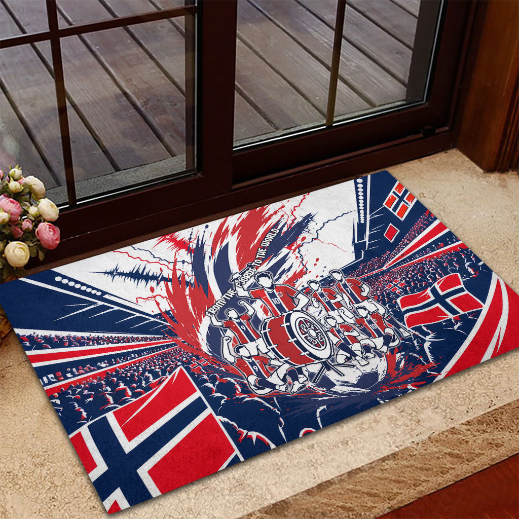 Norway Football From The Fjords To The World Rubber Doormat Viking Shield Paint Splatter Soccer Team