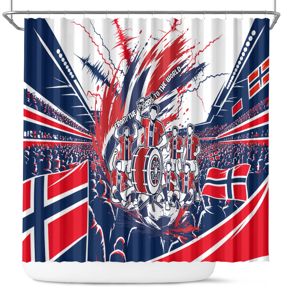 Norway Football From The Fjords To The World Shower Curtain Viking Shield Paint Splatter Soccer Team