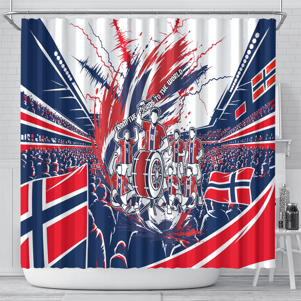 Norway Football From The Fjords To The World Shower Curtain Viking Shield Paint Splatter Soccer Team