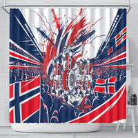 Norway Football From The Fjords To The World Shower Curtain Viking Shield Paint Splatter Soccer Team