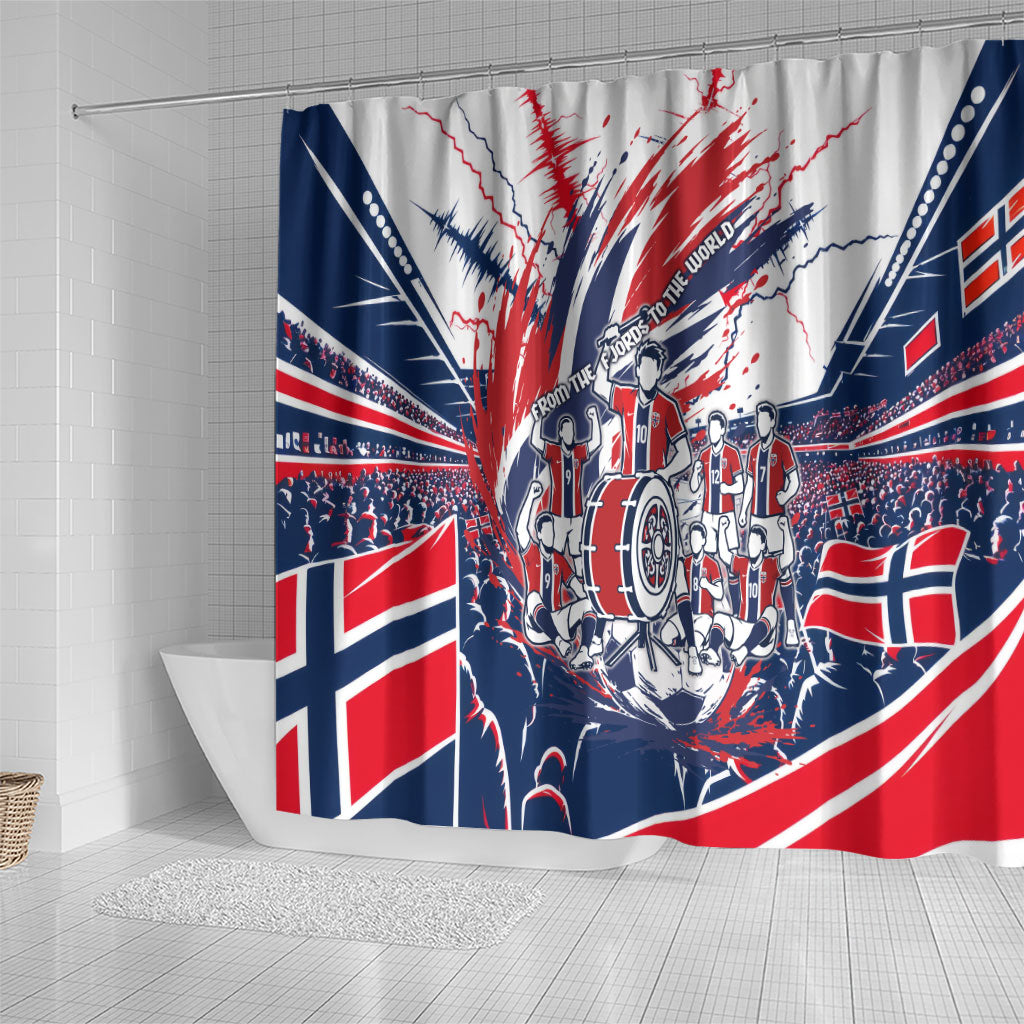 Norway Football From The Fjords To The World Shower Curtain Viking Shield Paint Splatter Soccer Team