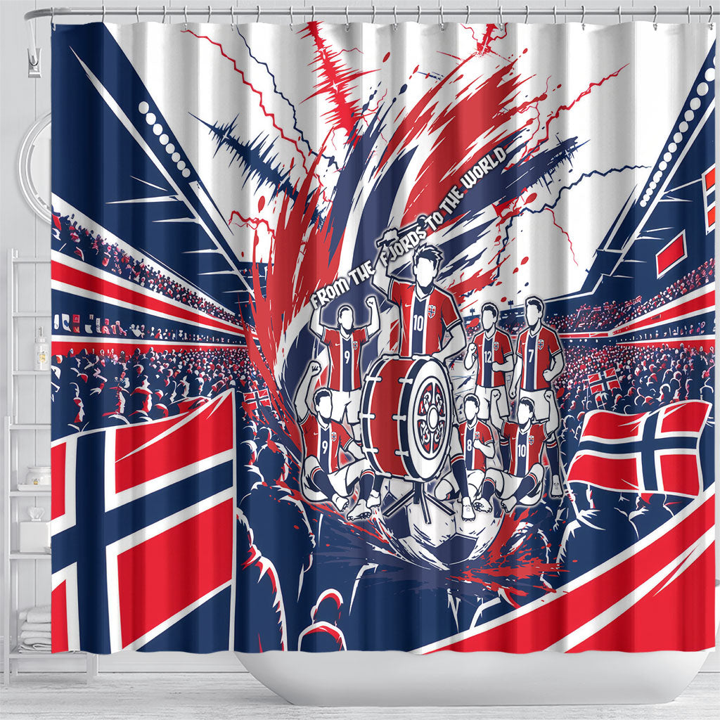 Norway Football From The Fjords To The World Shower Curtain Viking Shield Paint Splatter Soccer Team