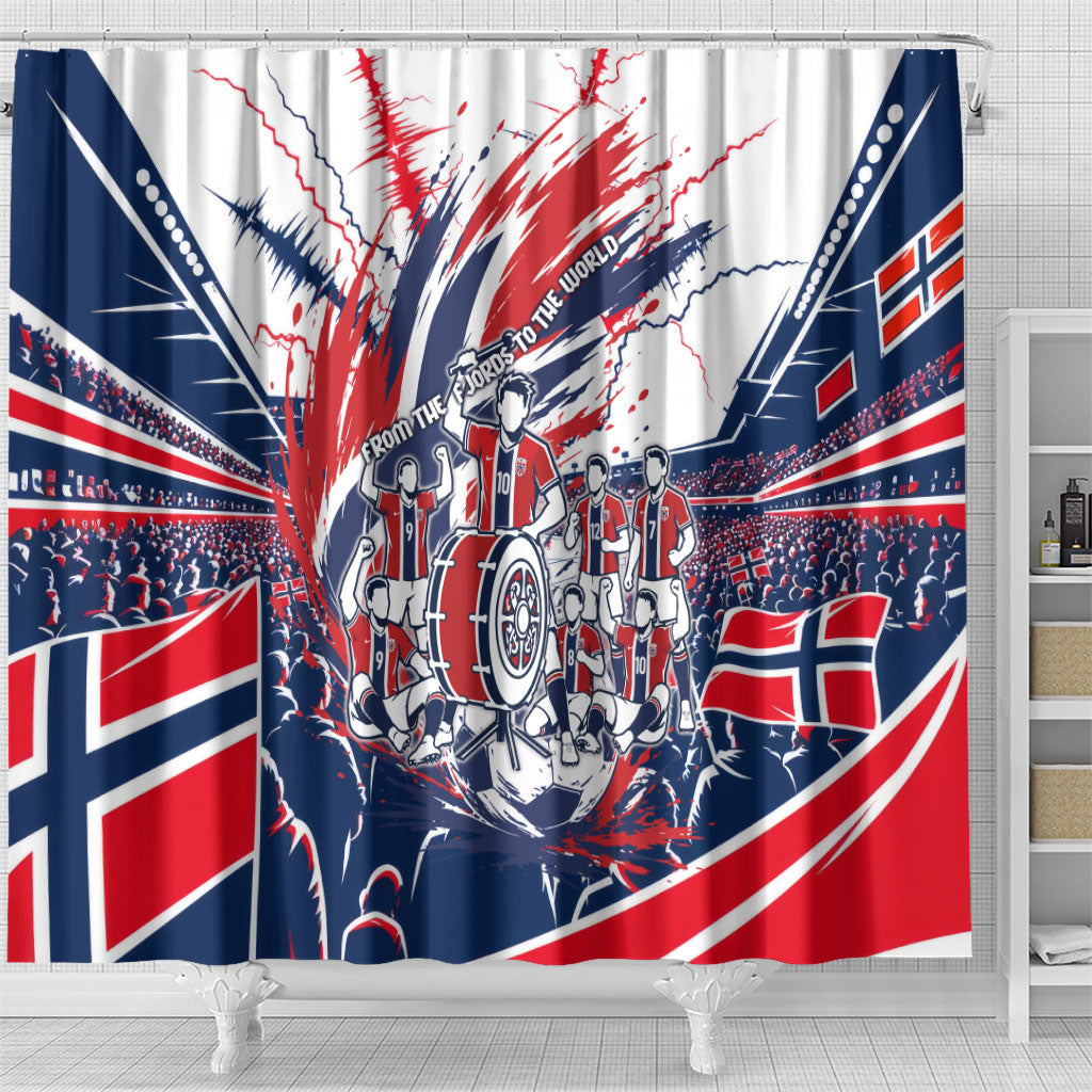 Norway Football From The Fjords To The World Shower Curtain Viking Shield Paint Splatter Soccer Team