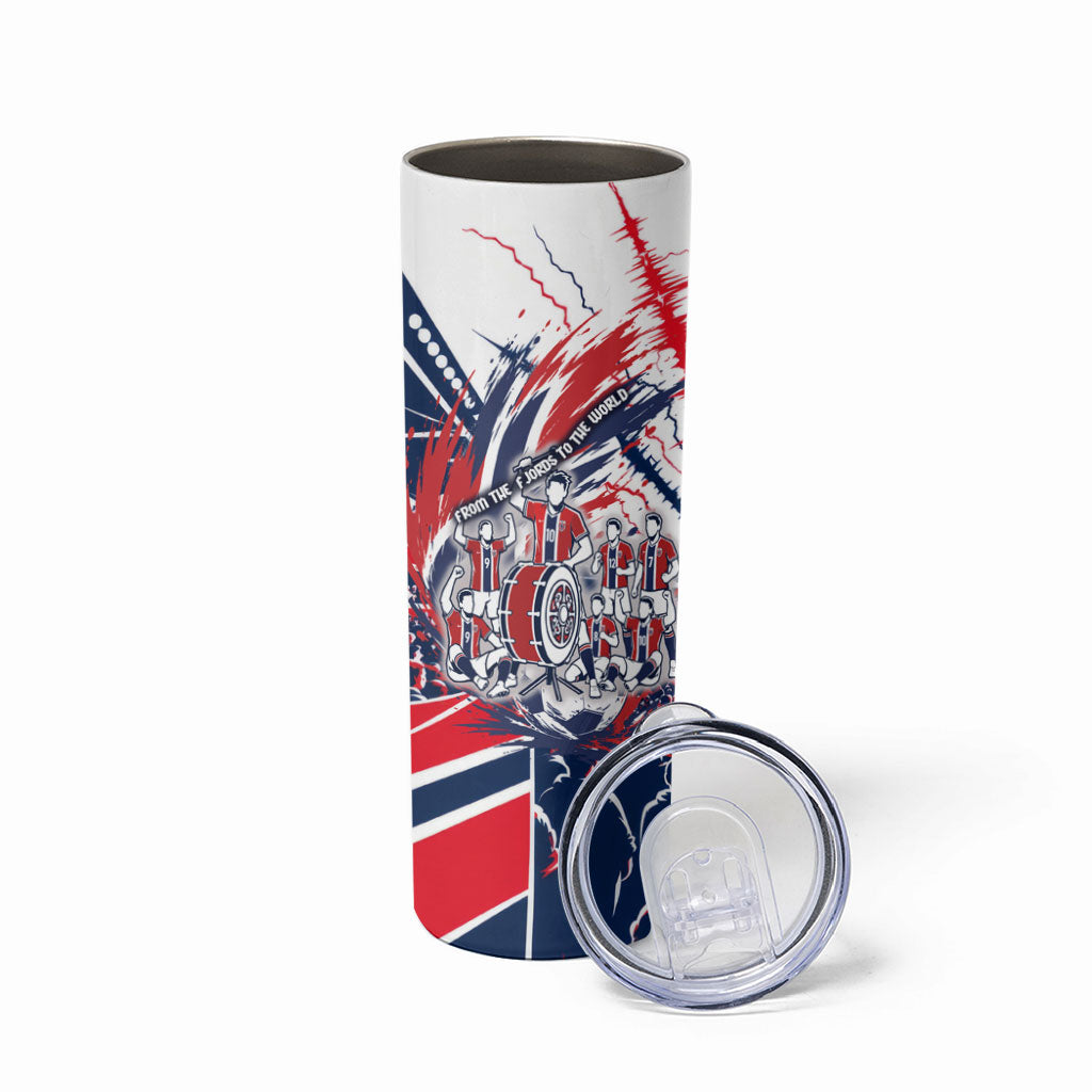 Norway Football From The Fjords To The World Skinny Tumbler Viking Shield Paint Splatter Soccer Team