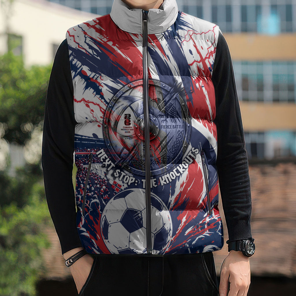 Norway Football From The Fjords To The World Sleeveless Puffer Jacket Viking Shield Paint Splatter Soccer Team