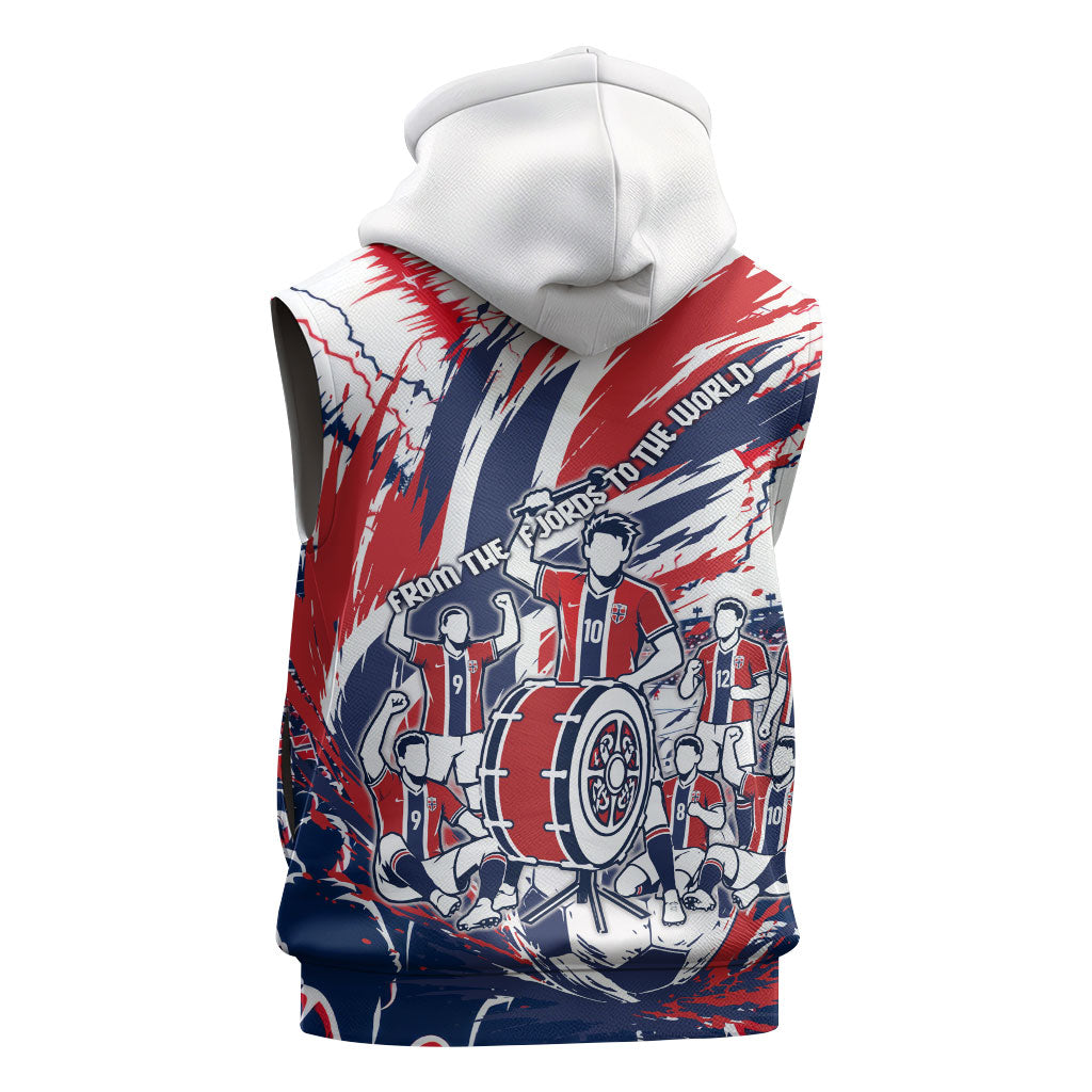 Norway Football From The Fjords To The World Sleeveless Zip Hoodie Viking Shield Paint Splatter Soccer Team