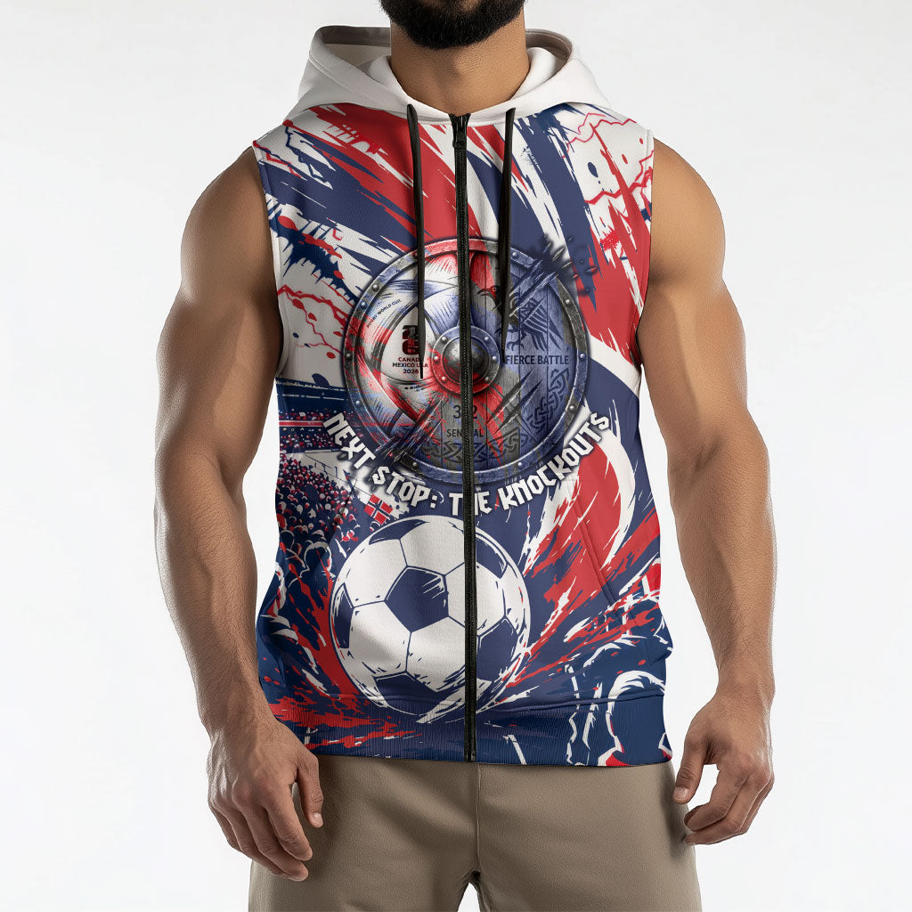 Norway Football From The Fjords To The World Sleeveless Zip Hoodie Viking Shield Paint Splatter Soccer Team