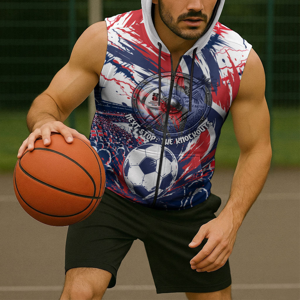Norway Football From The Fjords To The World Sleeveless Zip Hoodie Viking Shield Paint Splatter Soccer Team