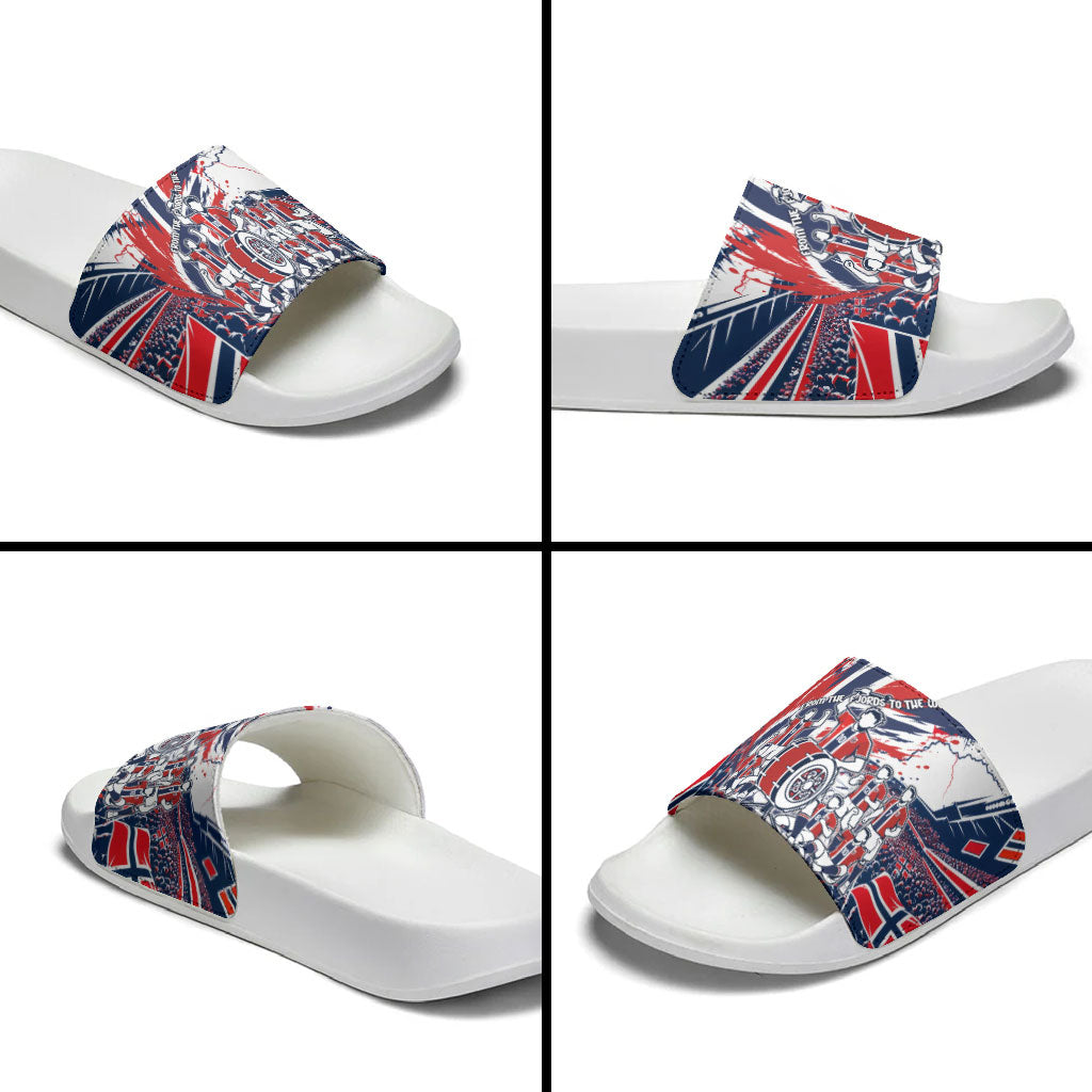 Norway Football From The Fjords To The World Slide Sandals Viking Shield Paint Splatter Soccer Team