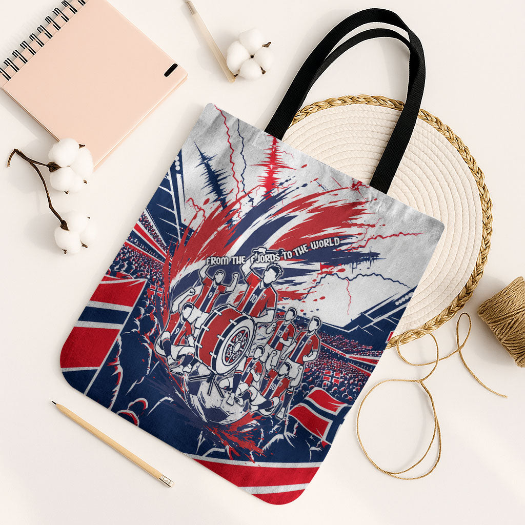 Norway Football From The Fjords To The World Tote Bag Viking Shield Paint Splatter Soccer Team