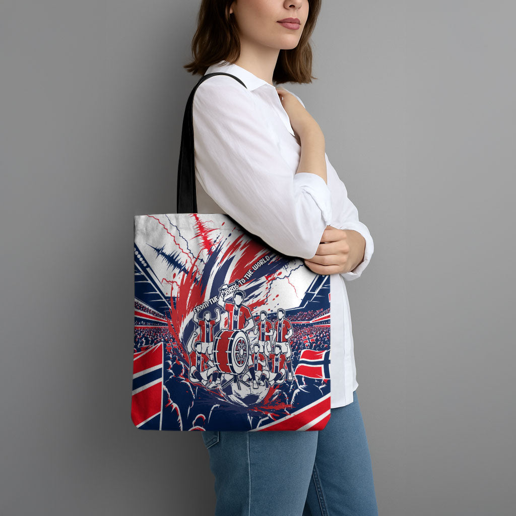Norway Football From The Fjords To The World Tote Bag Viking Shield Paint Splatter Soccer Team