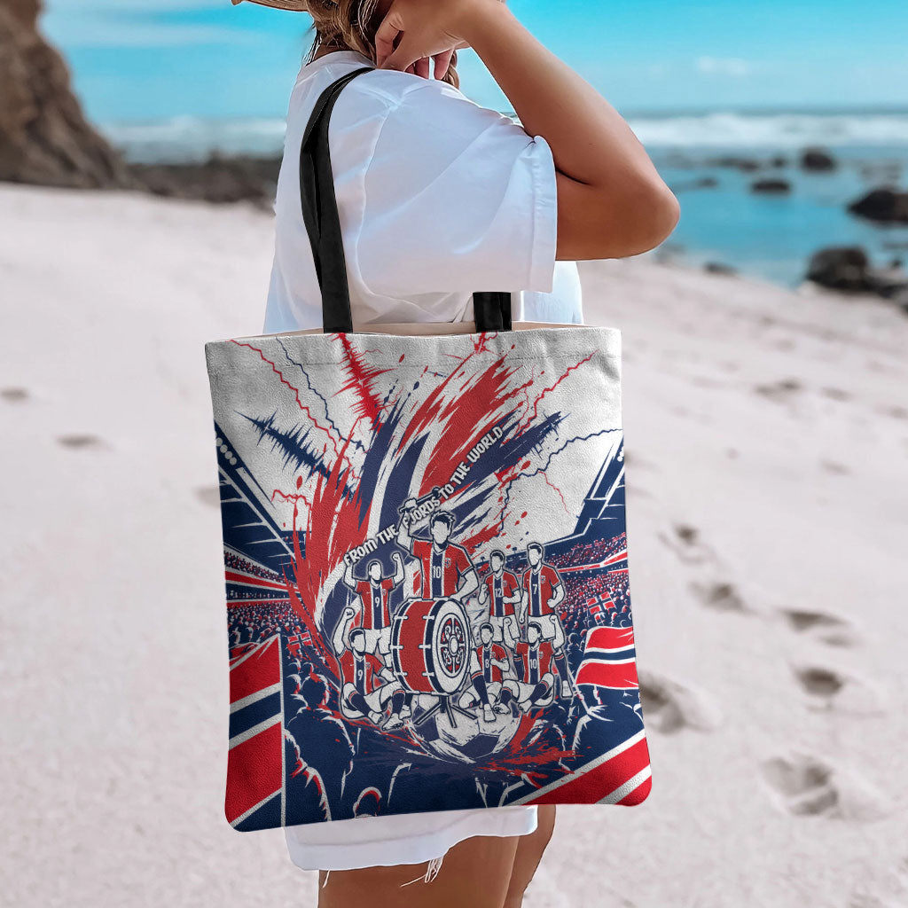 Norway Football From The Fjords To The World Tote Bag Viking Shield Paint Splatter Soccer Team