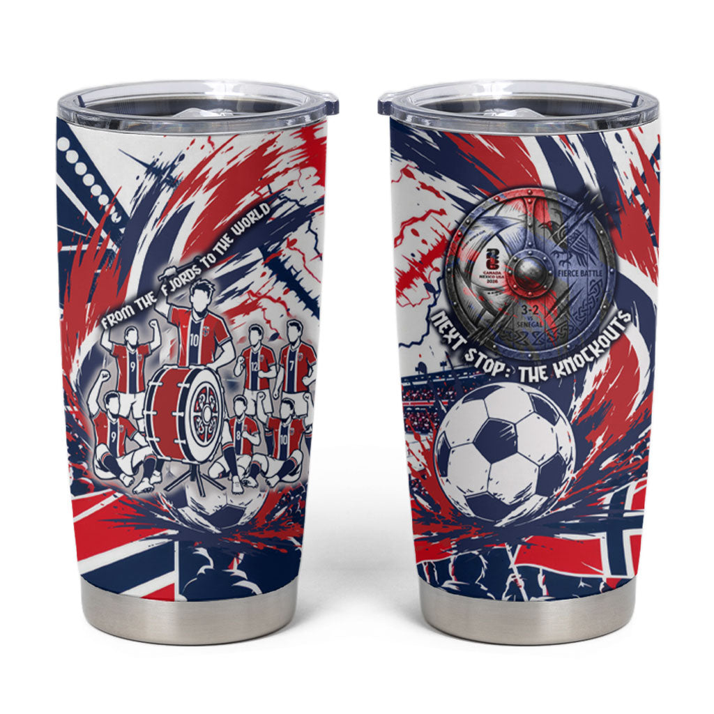 Norway Football From The Fjords To The World Tumbler Cup Viking Shield Paint Splatter Soccer Team