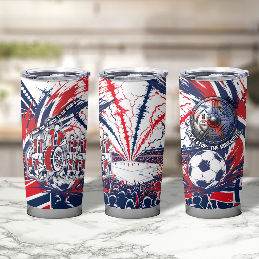 Norway Football From The Fjords To The World Tumbler Cup Viking Shield Paint Splatter Soccer Team