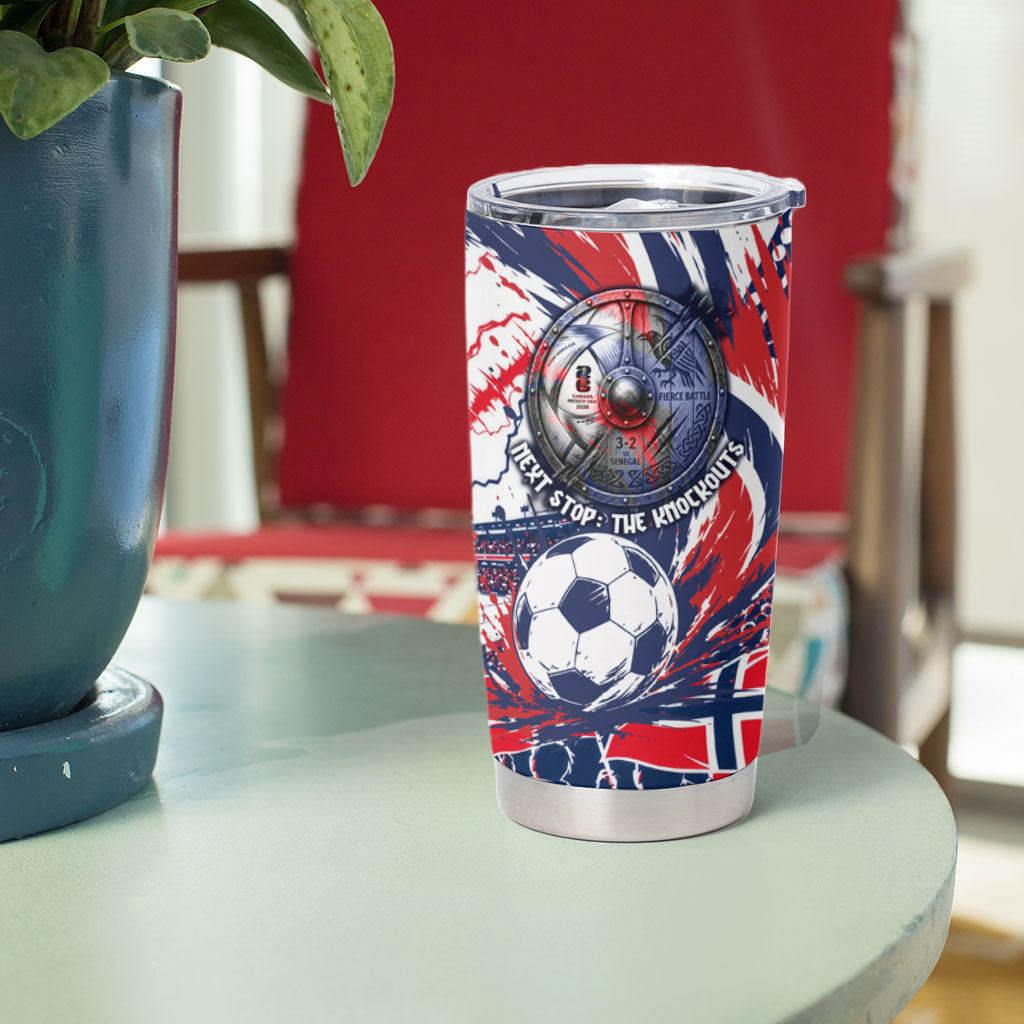 Norway Football From The Fjords To The World Tumbler Cup Viking Shield Paint Splatter Soccer Team
