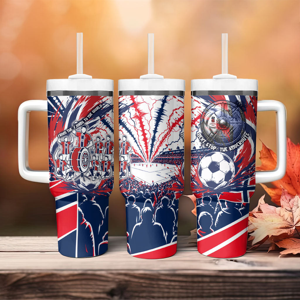 Norway Football From The Fjords To The World Tumbler With Handle Viking Shield Paint Splatter Soccer Team