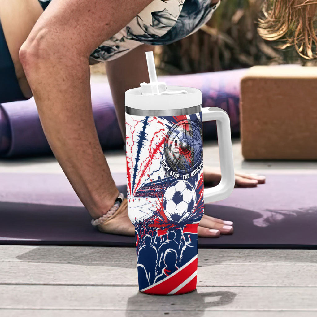 Norway Football From The Fjords To The World Tumbler With Handle Viking Shield Paint Splatter Soccer Team