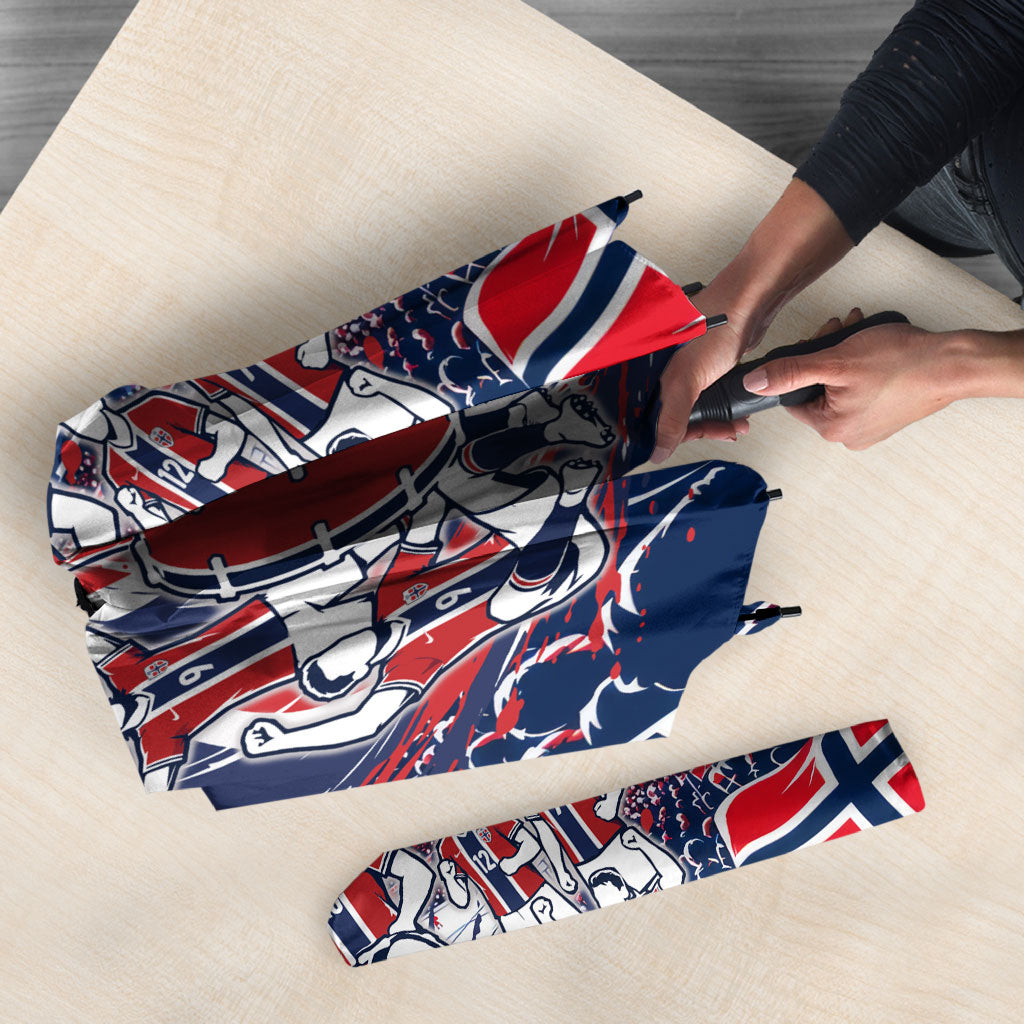 Norway Football From The Fjords To The World Umbrella Viking Shield Paint Splatter Soccer Team