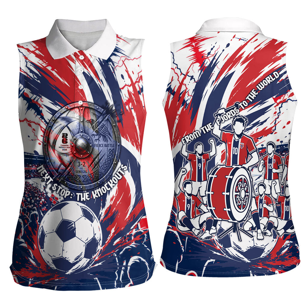Norway Football From The Fjords To The World Women Sleeveless Polo Shirt Viking Shield Paint Splatter Soccer Team