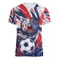 Norway Football From The Fjords To The World Women V-Neck T-Shirt Viking Shield Paint Splatter Soccer Team