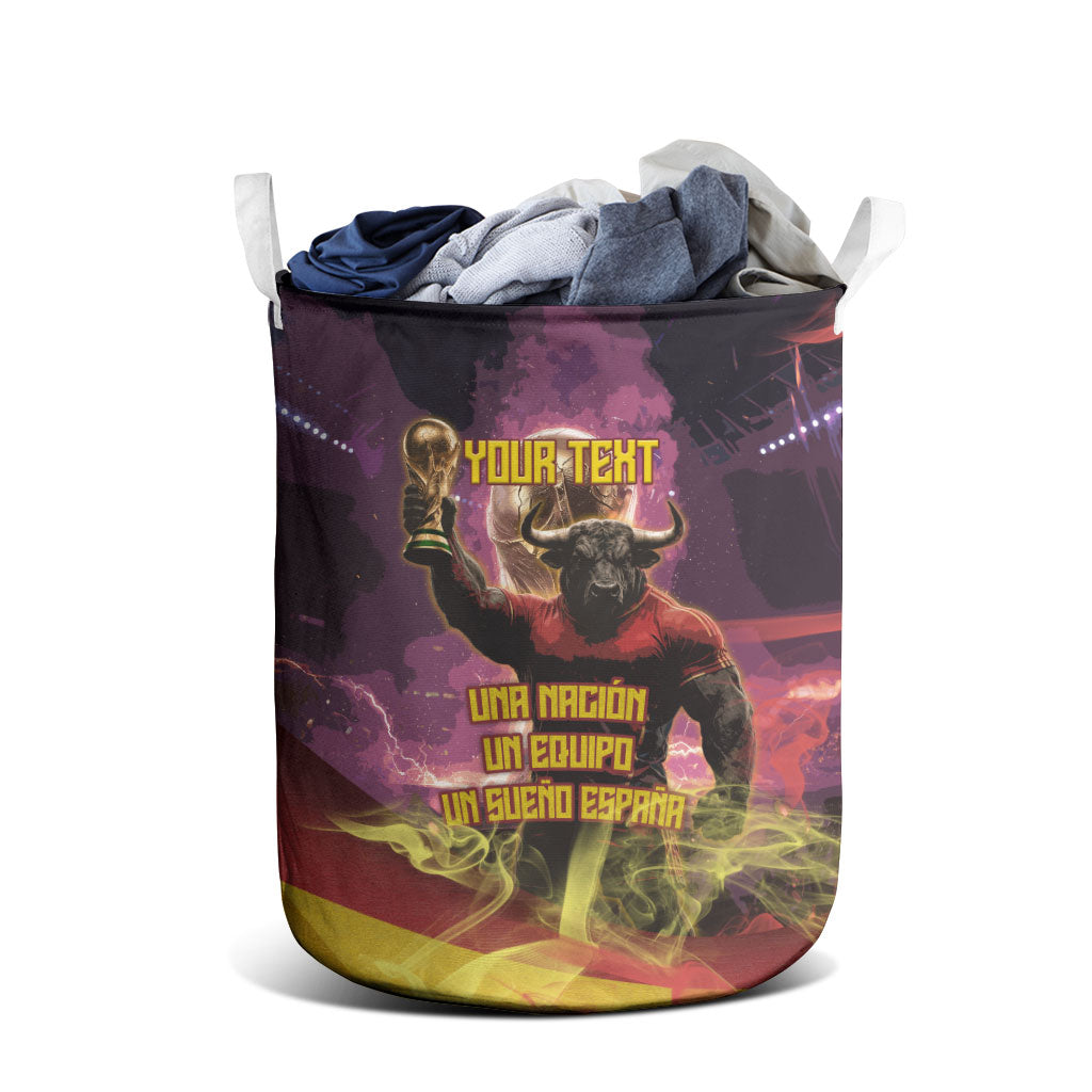 Personalized Spain Football Bull Mascot Laundry Basket Spanish Pride Champion Trophy Graphic Art