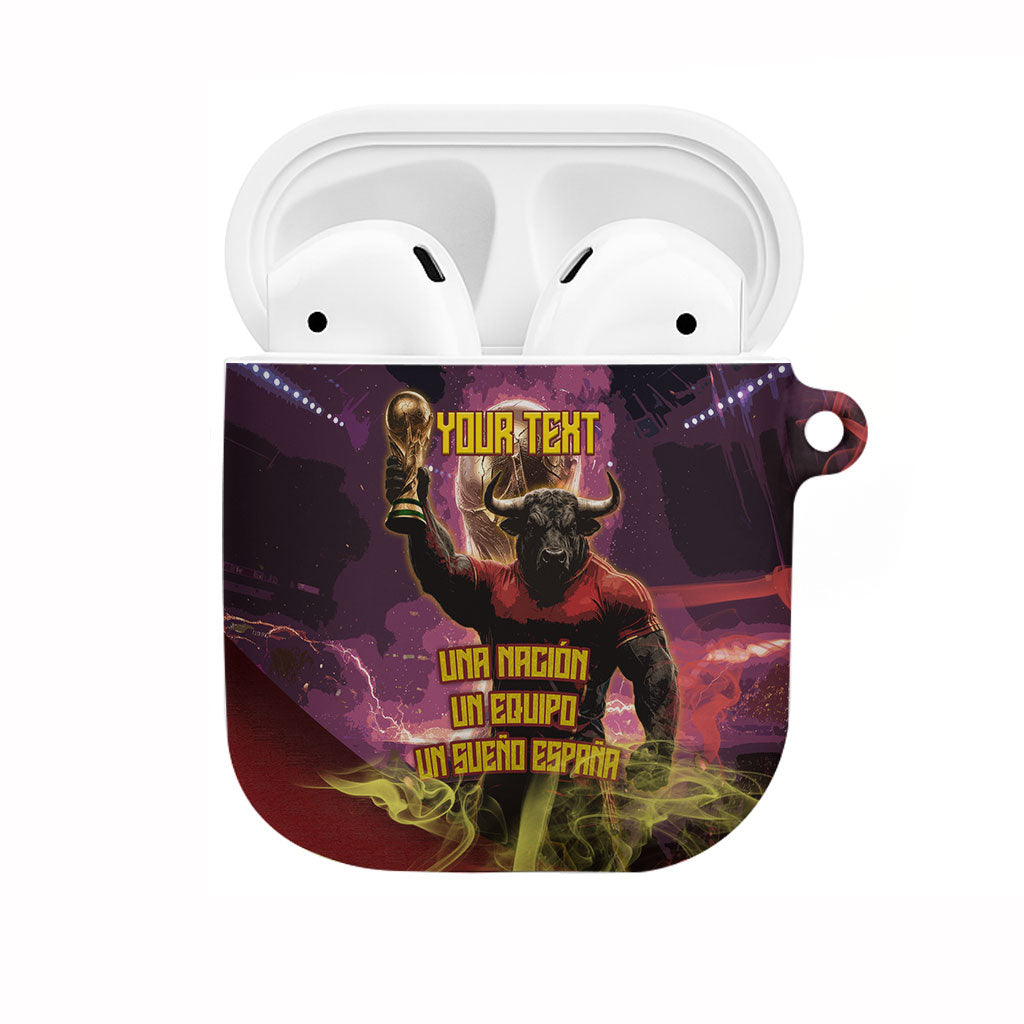 Personalized Spain Football Bull Mascot AirPods Case Spanish Pride Champion Trophy Graphic Art