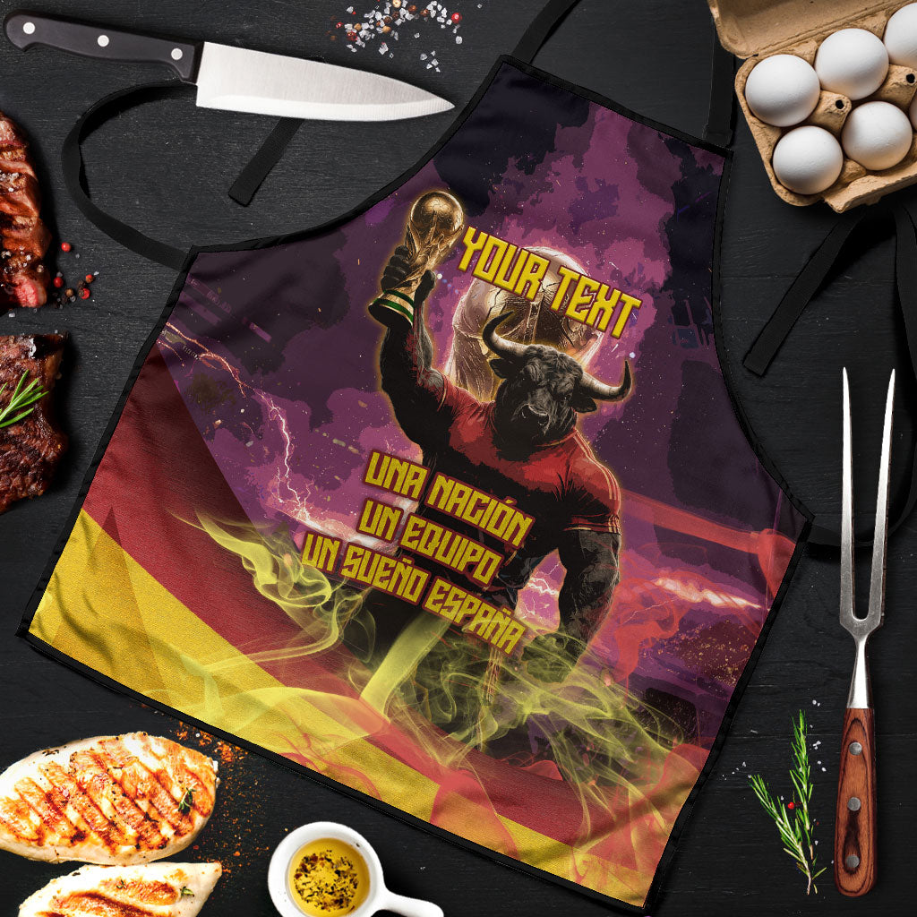 Personalized Spain Football Bull Mascot Apron Spanish Pride Champion Trophy Graphic Art