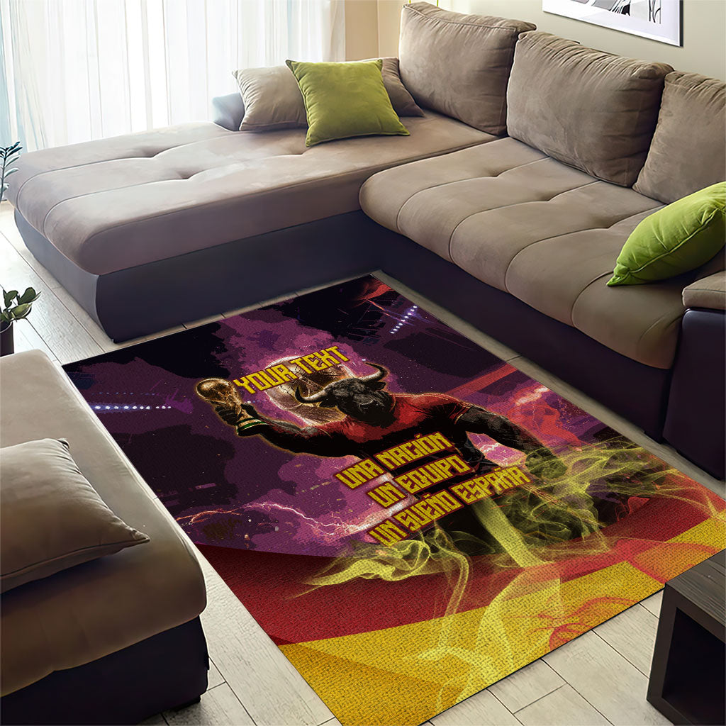 Personalized Spain Football Bull Mascot Area Rug Spanish Pride Champion Trophy Graphic Art