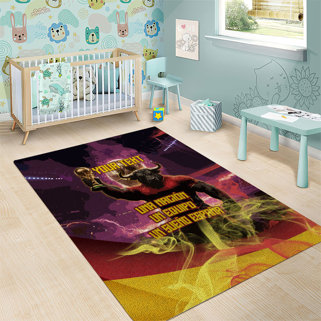 Personalized Spain Football Bull Mascot Area Rug Spanish Pride Champion Trophy Graphic Art